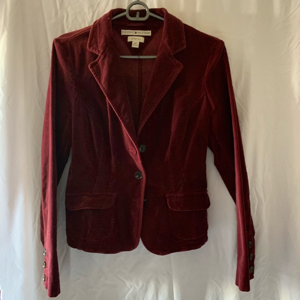 Tommy Hilfiger Stretch Burgundy Red Velour Blazer